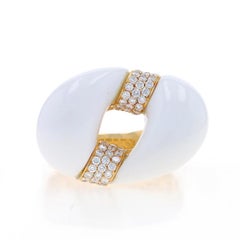 Gelbgold Weißer Achat Diamant-Cluster-Cocktailring 18k .60ctw Kette Link Gr. 7