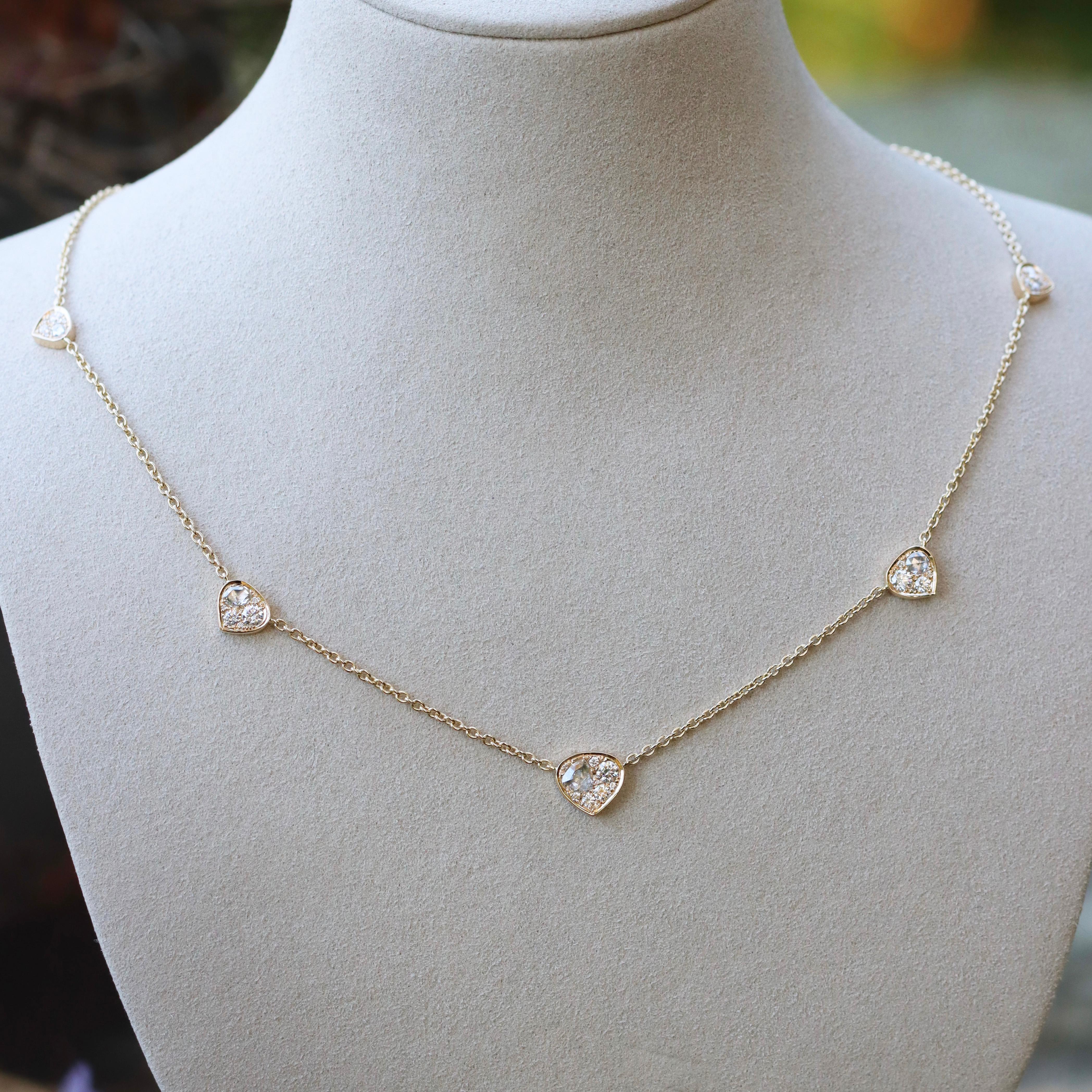 Yellow Gold White brilliant- and Rose-cut Diamond Pavé Necklace en Nuevo estado para la venta en Antwerp, BE