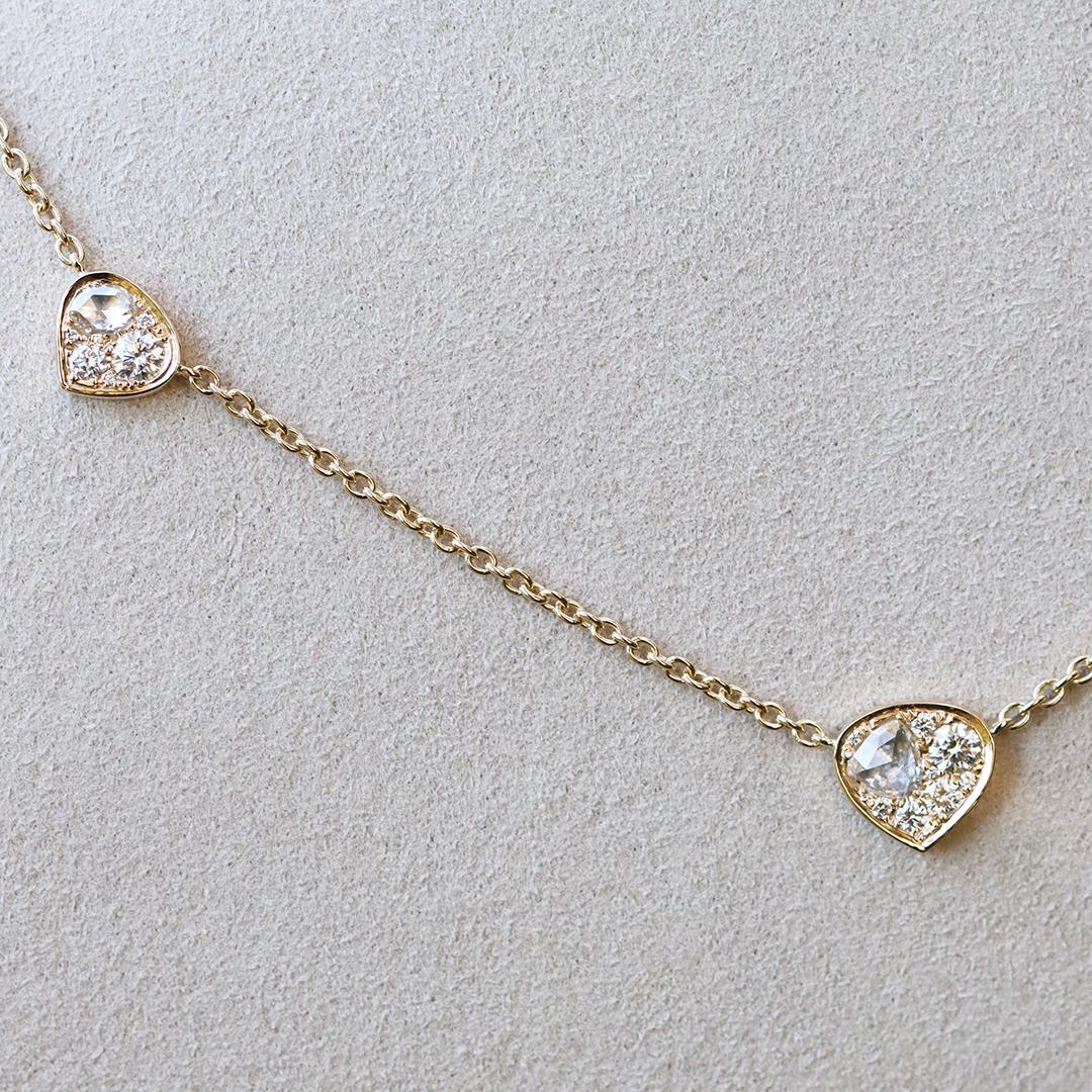 Yellow Gold White brilliant- and Rose-cut Diamond Pavé Necklace en venta 2