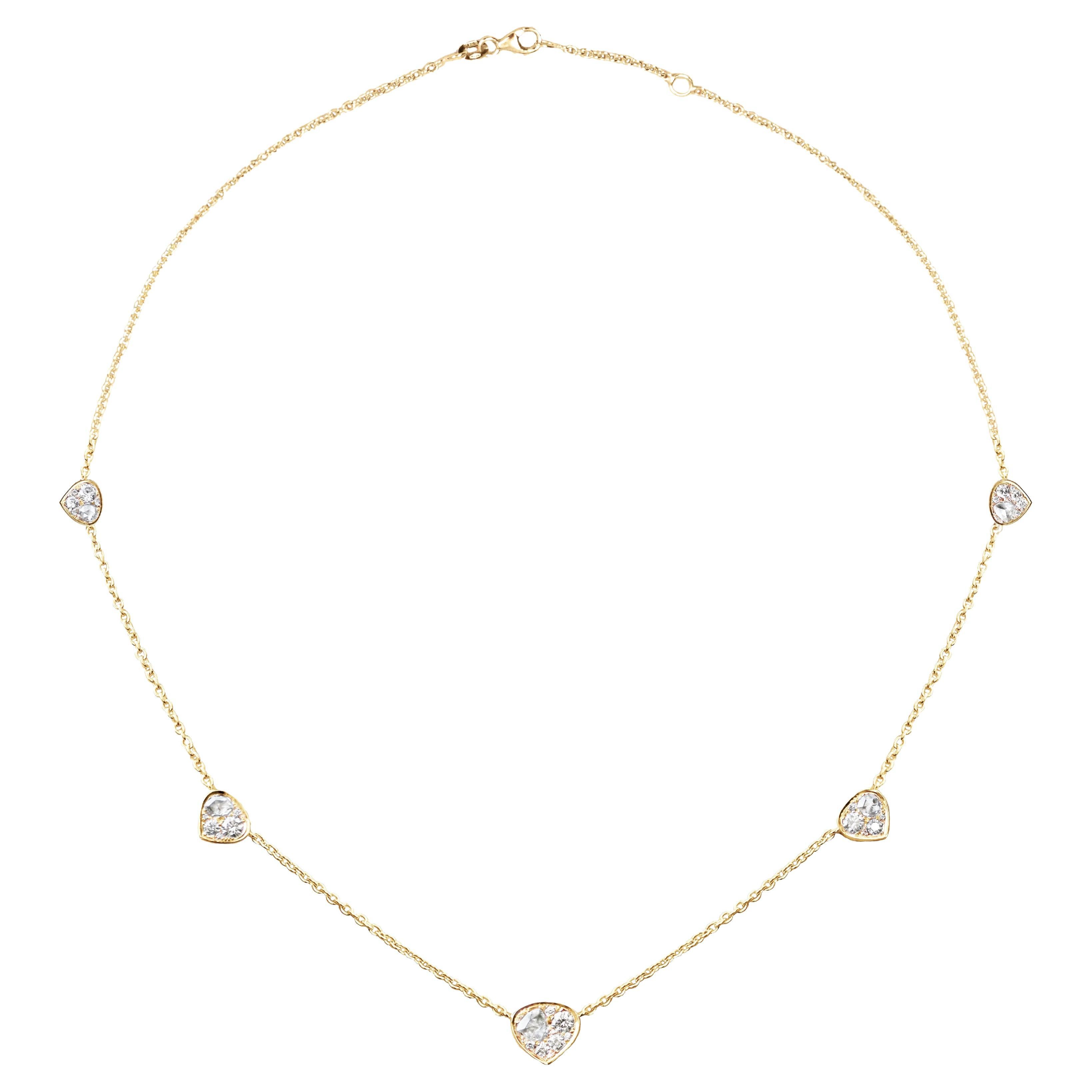 Yellow Gold White brilliant- and Rose-cut Diamond Pavé Necklace