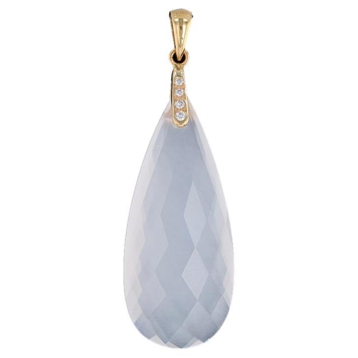 Yellow Gold White Chalcedony & Diamond Pendant - 14k Pear Briolette Reversible