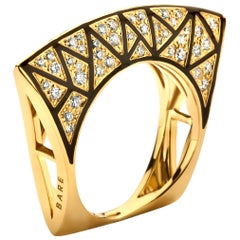 Yellow Gold, White Diamond and Enamel Lotus Ring