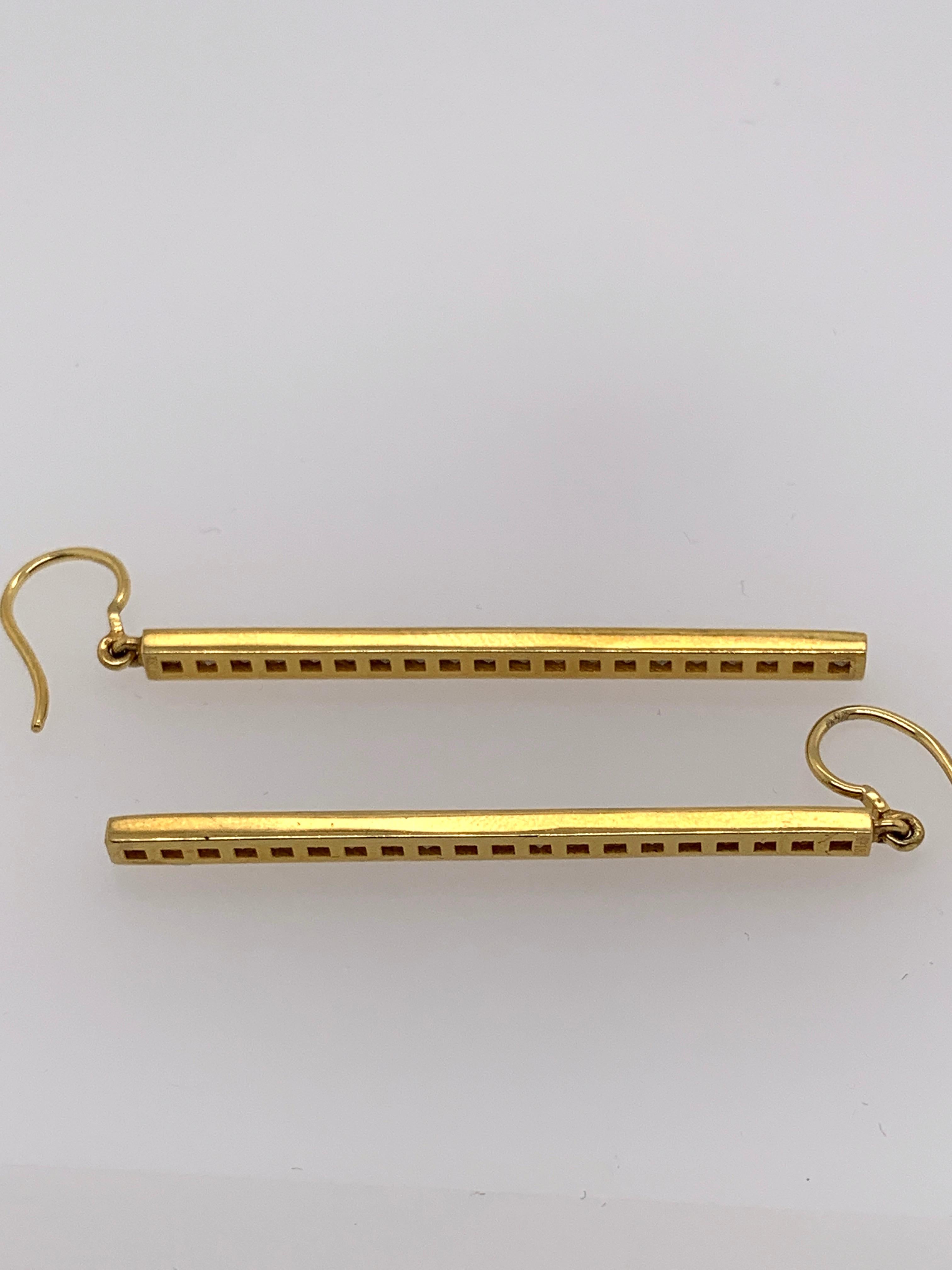 Modern Yellow Gold White Diamond Earrings, Gold Bar Earrings For Sale