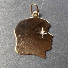 Yellow Gold White Diamond Girl Head Silhouette Charm Pendant