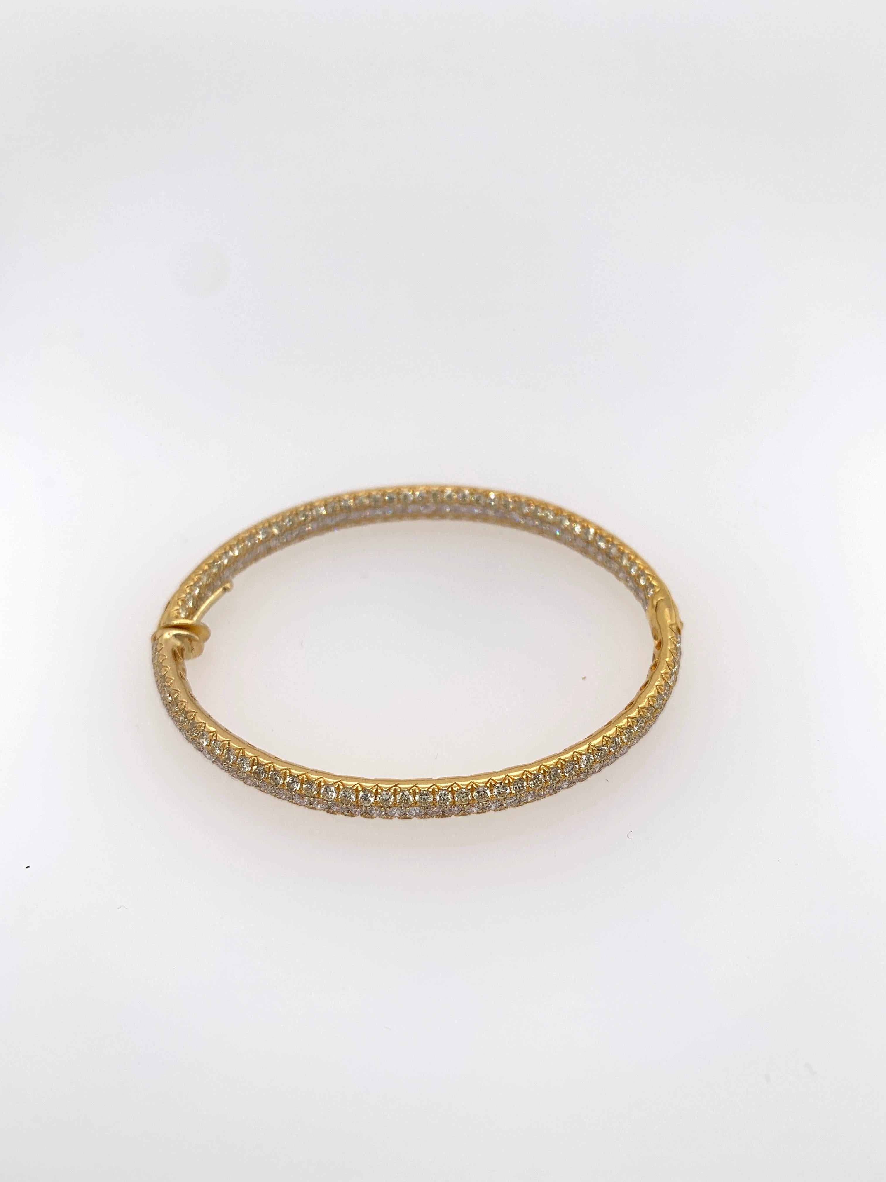 Modern Yellow Gold White Diamond Oval Hoop Earrings For Sale