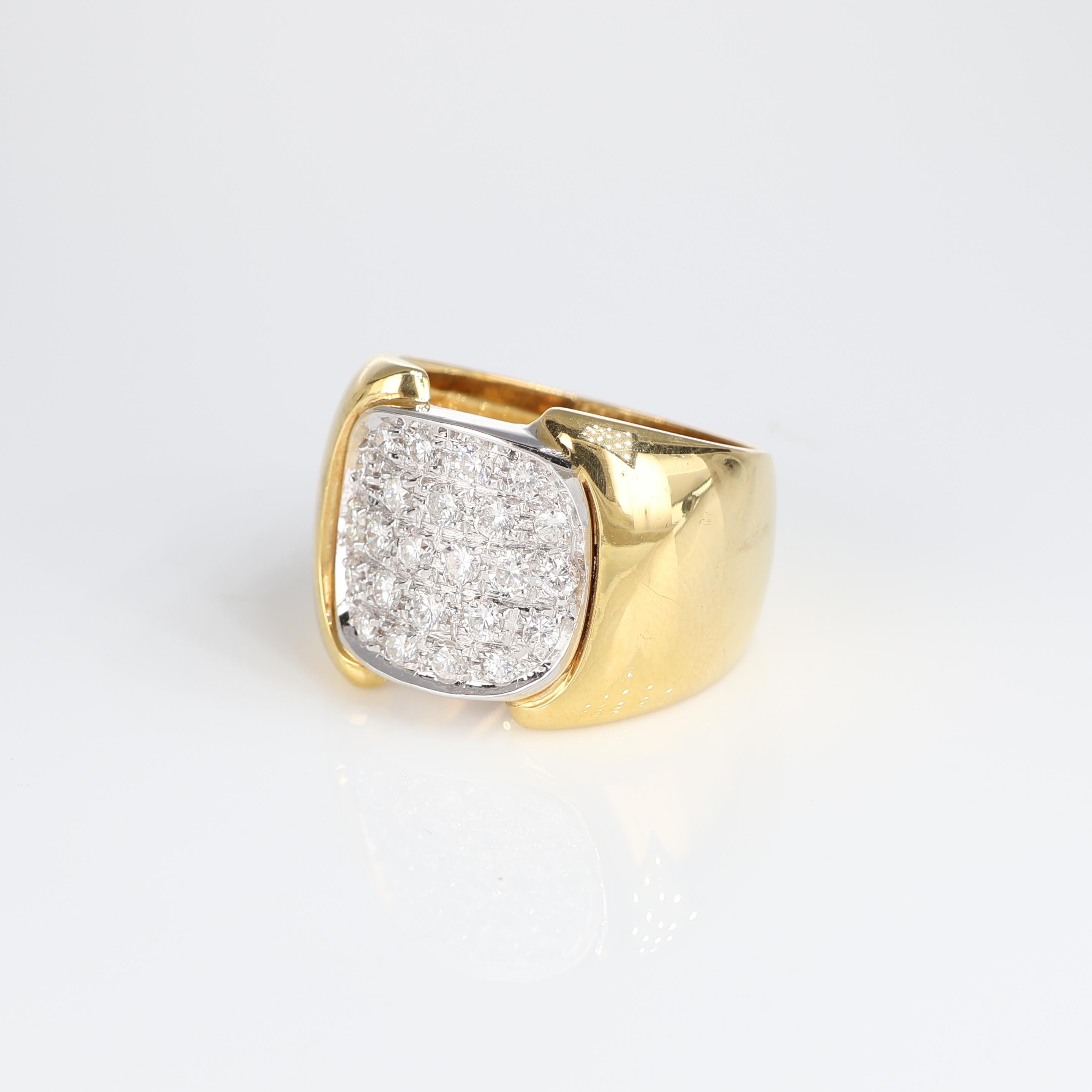 Brilliant Cut Yellow Gold White Diamond Pavé Band Ring, 0.70 Carats For Sale