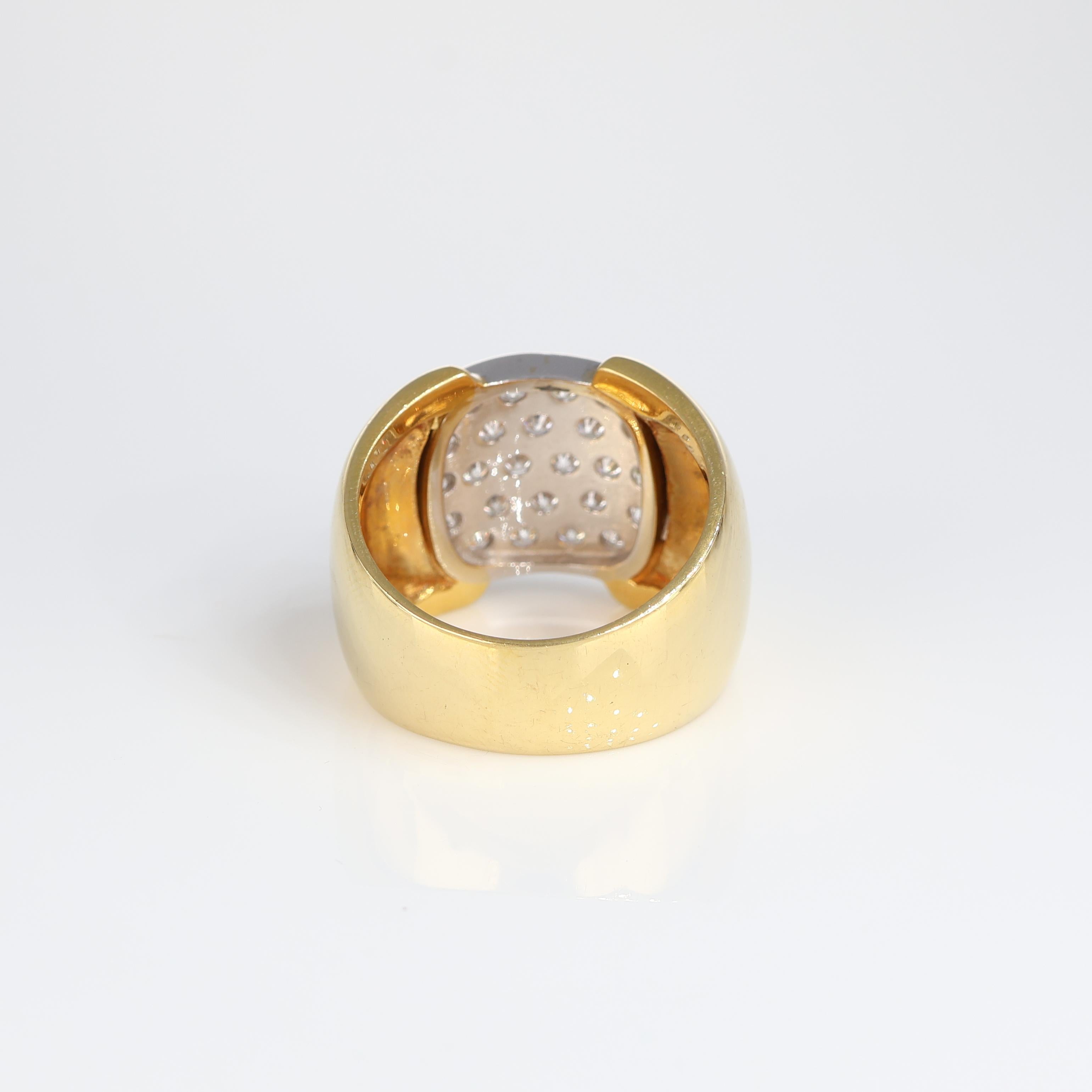 Women's or Men's Yellow Gold White Diamond Pavé Band Ring, 0.70 Carats For Sale