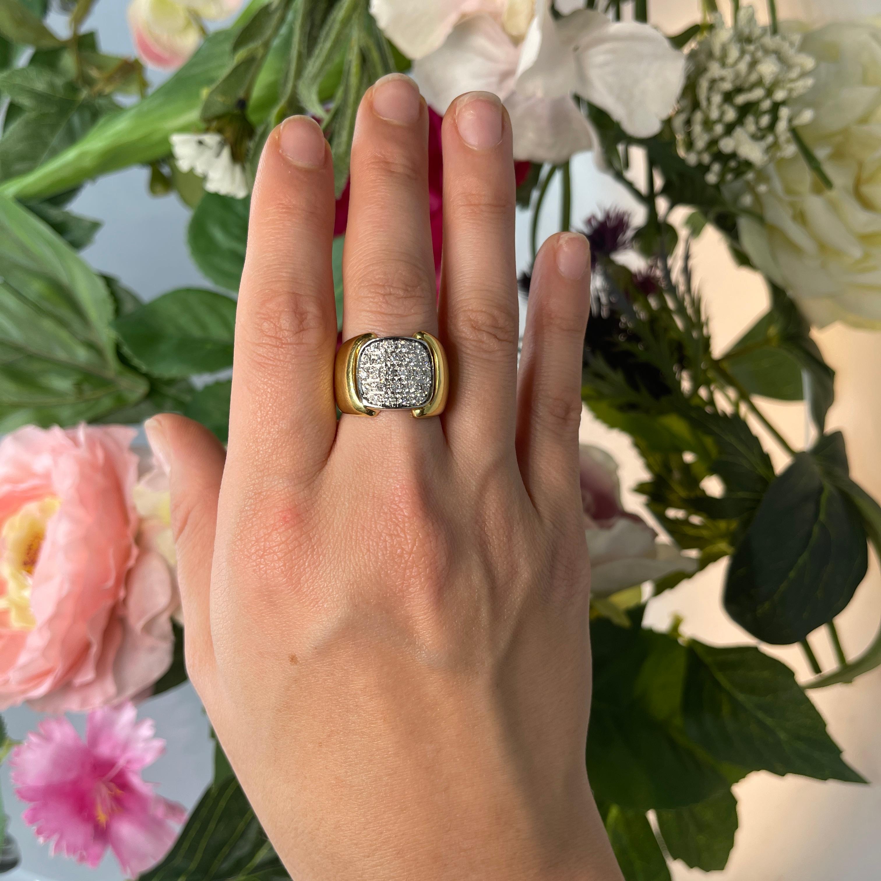 Yellow Gold White Diamond Pavé Band Ring, 0.70 Carats For Sale 1