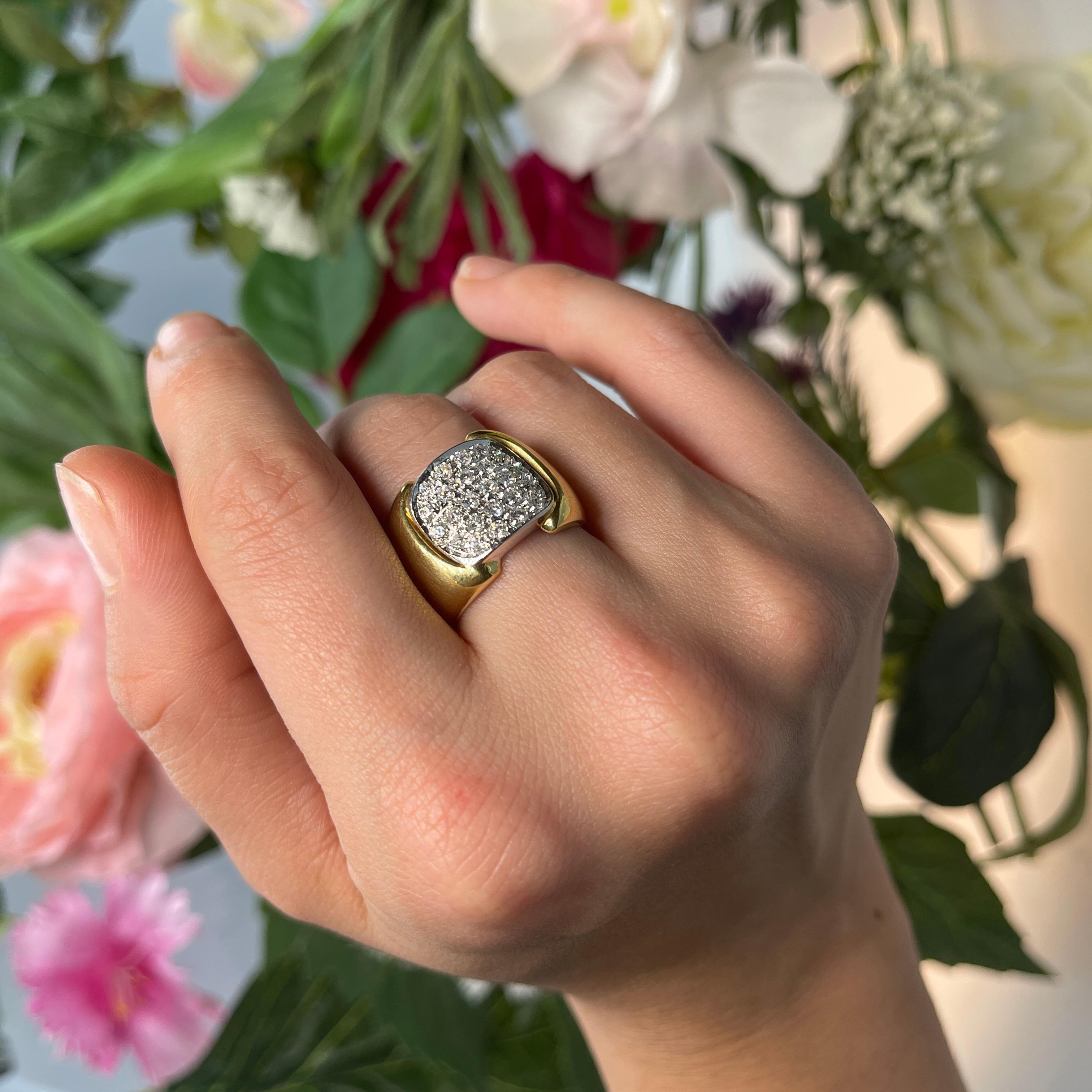 Yellow Gold White Diamond Pavé Band Ring, 0.70 Carats For Sale 2