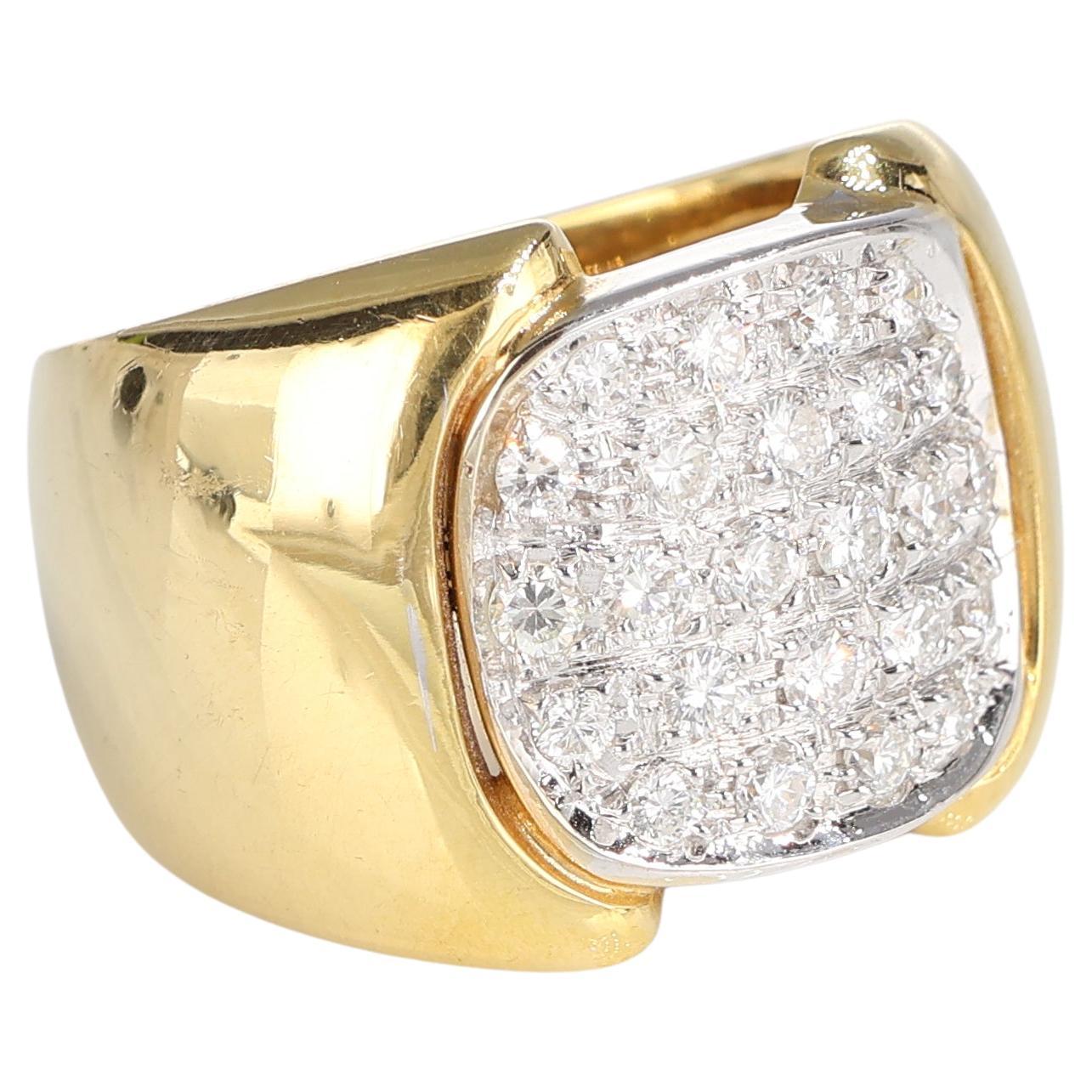 Yellow Gold White Diamond Pavé Band Ring, 0.70 Carats
