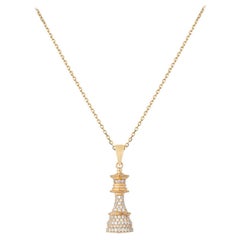 Collana Regina degli Scacchi in oro giallo e diamanti bianchi Pave