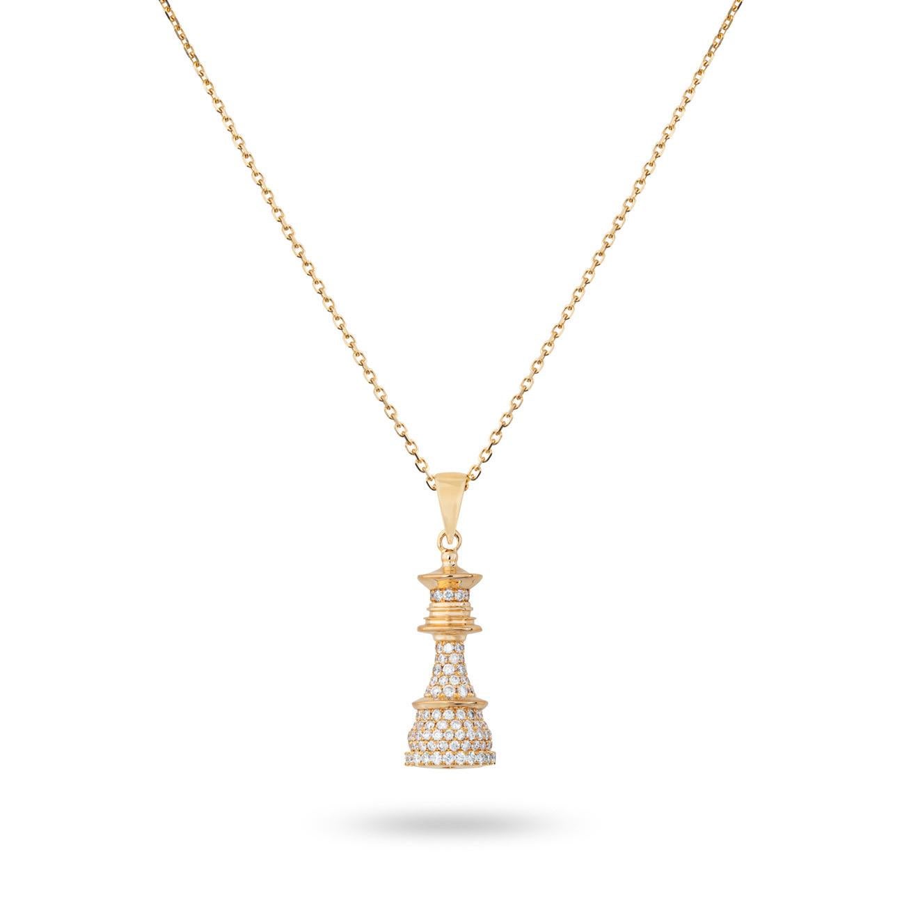Collana Regina degli Scacchi in oro giallo e diamanti bianchi Pave in vendita