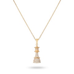 Yellow Gold White Diamond Pave Chess Queen Necklace