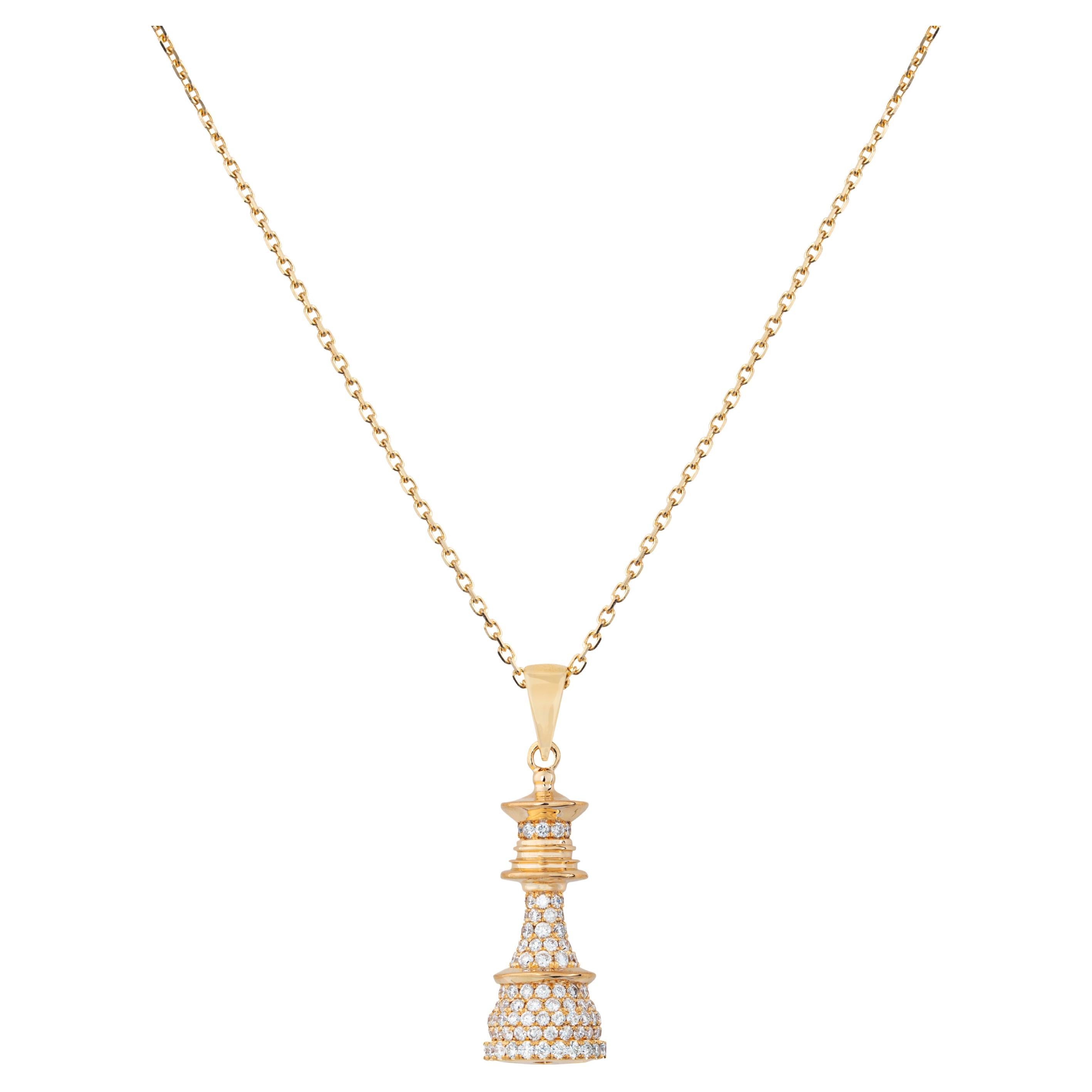 Collana Regina degli Scacchi in oro giallo e diamanti bianchi Pave