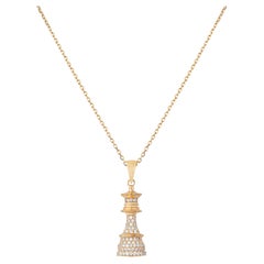 Collana Regina degli Scacchi in oro giallo e diamanti bianchi Pave