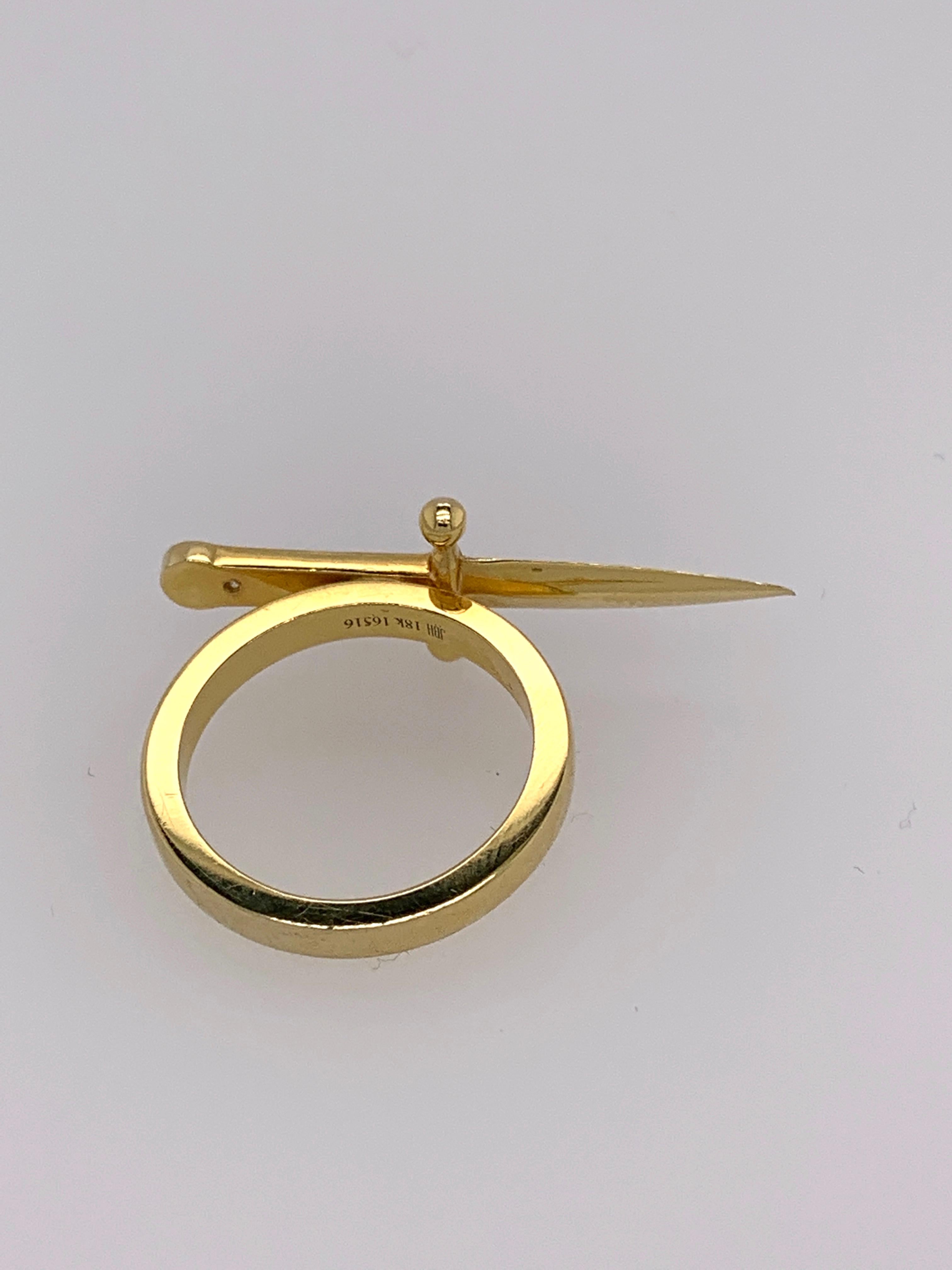 Women's Yellow Gold White Diamond Ring, Dagger Ring For Sale