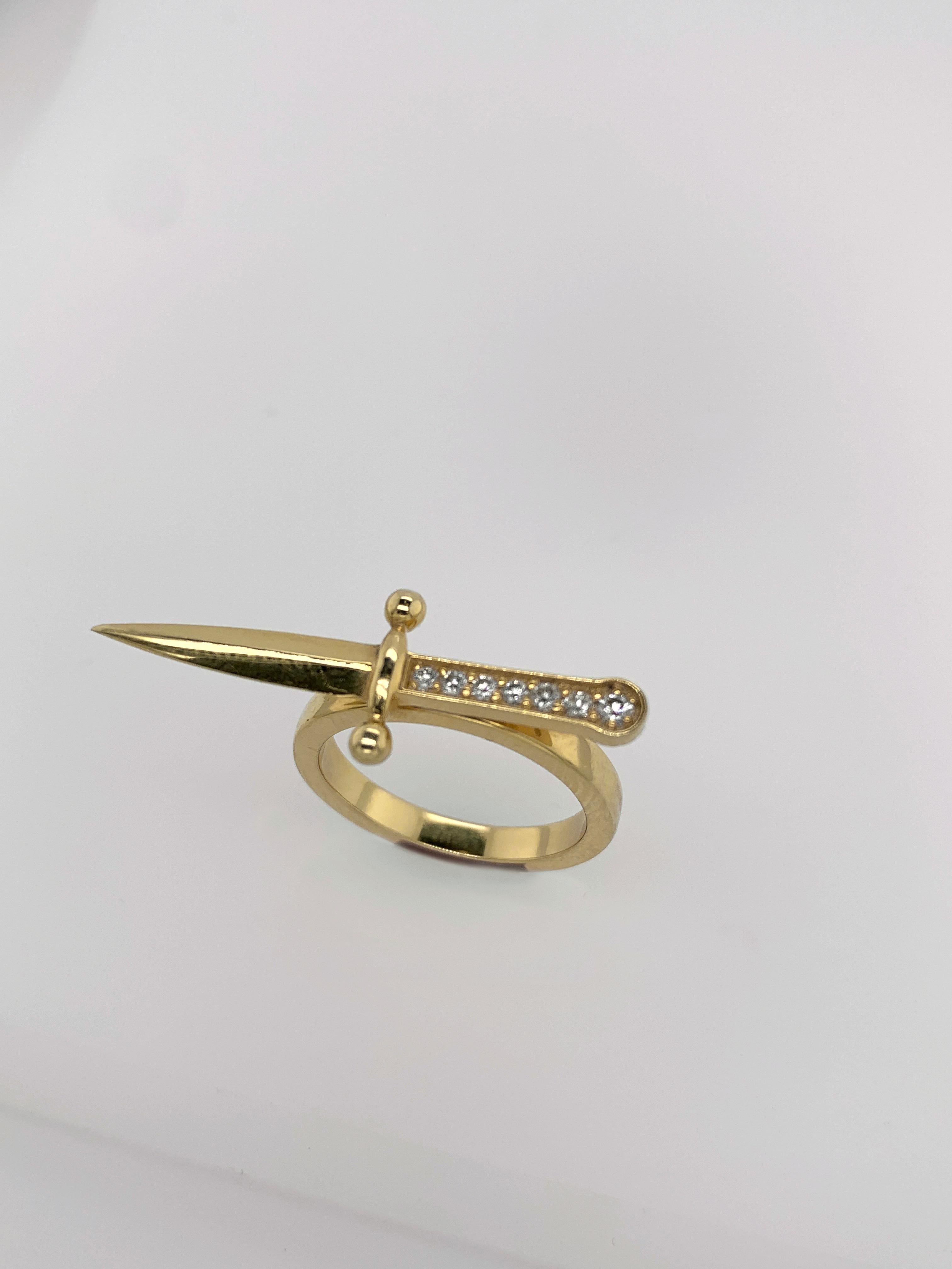 Yellow Gold White Diamond Ring, Dagger Ring For Sale 2
