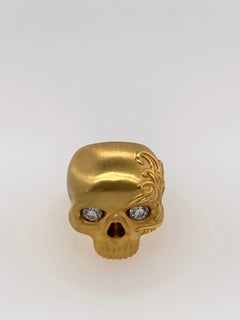 Yellow Gold White Diamond Skull Ring