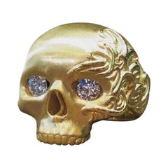 Yellow Gold White Diamond Skull Ring