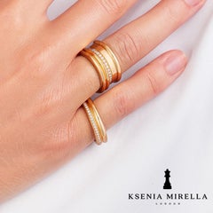 Yellow Gold White Diamond Wide Band Ring