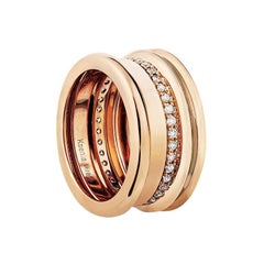 Bague à large bande en or jaune et diamants blancs