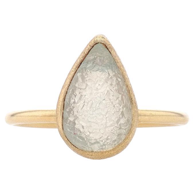 Anillo Solitario Druzy Blanco Oro Amarillo - 18k Pera Texturizado en venta