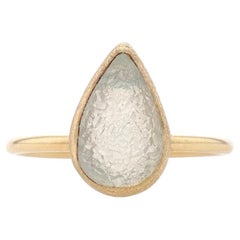 Yellow Gold White Druzy Solitaire Ring - 18k Pear Textured