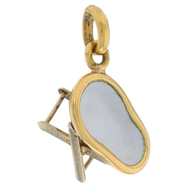 Gelbgold Weiß Emaille Vintage Baby Badewannenanhänger - 18k Infant Bathinette im Angebot