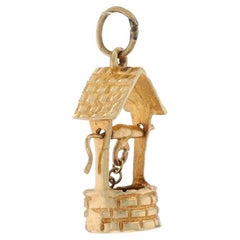 Yellow Gold White Enamel Vintage Water Well Charm 14k Water Source Bucket Moves