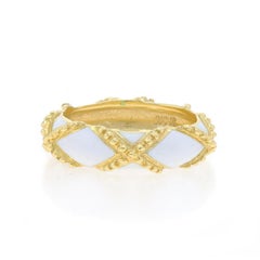Yellow Gold White Enamel X Rope Band - 18k Nautical Ring Sz 54 1/2