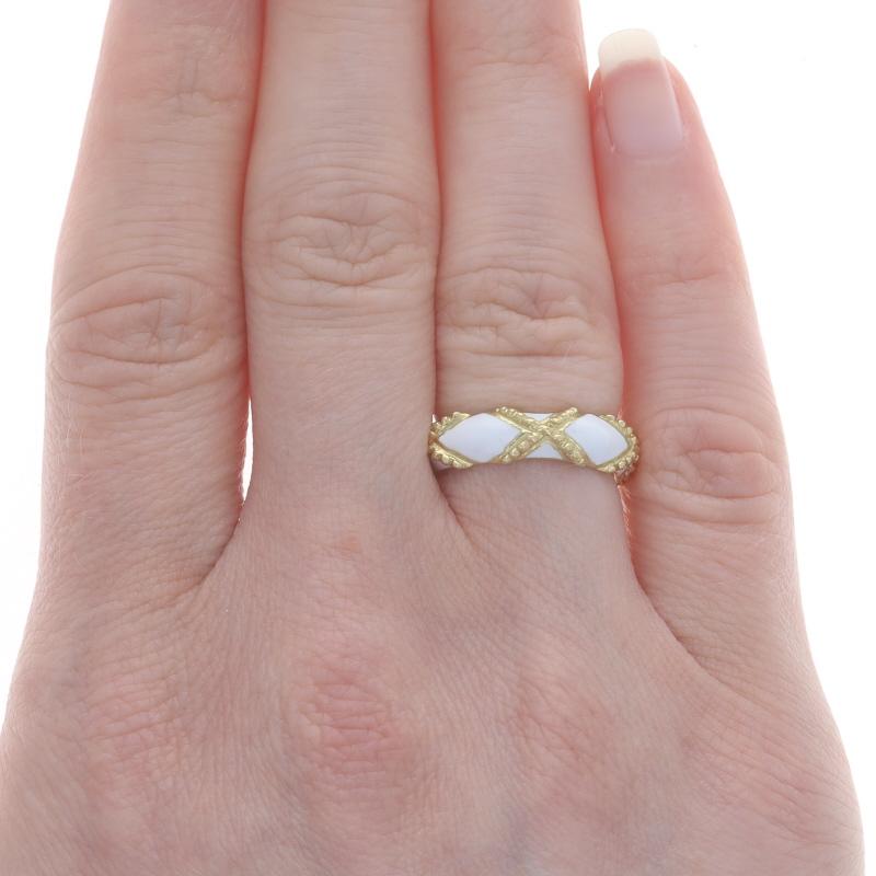 Anello a corda X in oro giallo e smalto bianco - Anello nautico 18k Sz 54 1/2 In condizioni ottime in vendita a Greensboro, NC