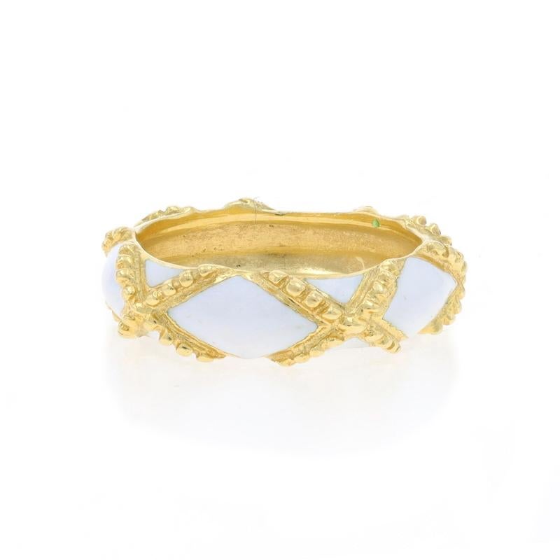 Donna Anello a corda X in oro giallo e smalto bianco - Anello nautico 18k Sz 54 1/2 in vendita