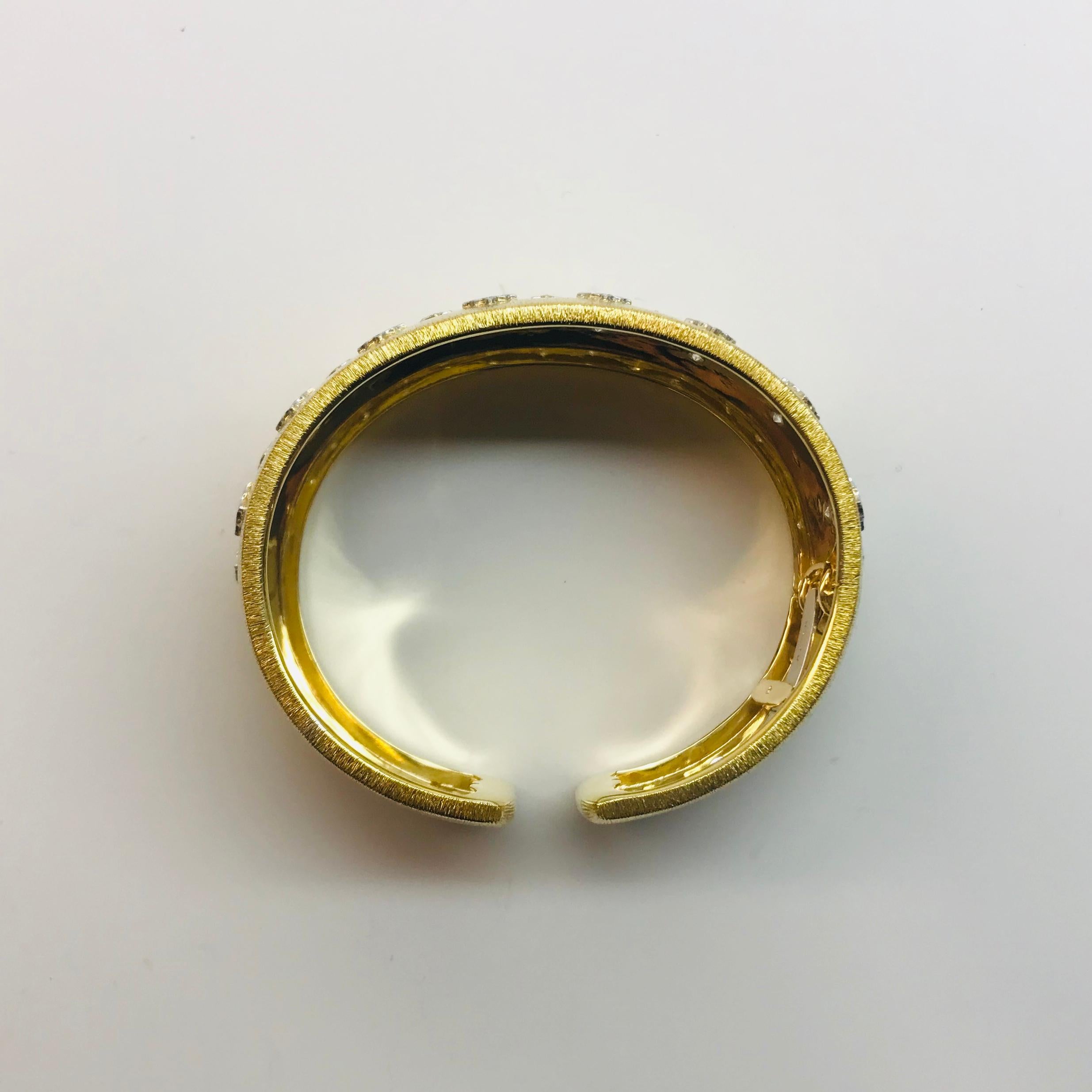 Contemporary Yellow Gold White Gold Diamond Bangle Bracelet For Sale