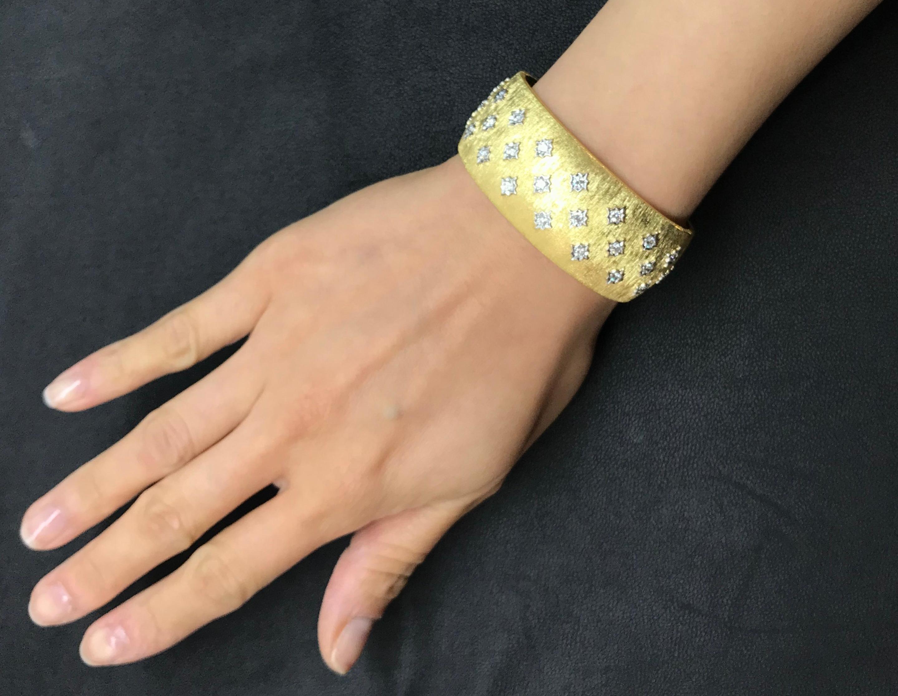 Women's Yellow Gold White Gold Diamond Bangle Bracelet For Sale