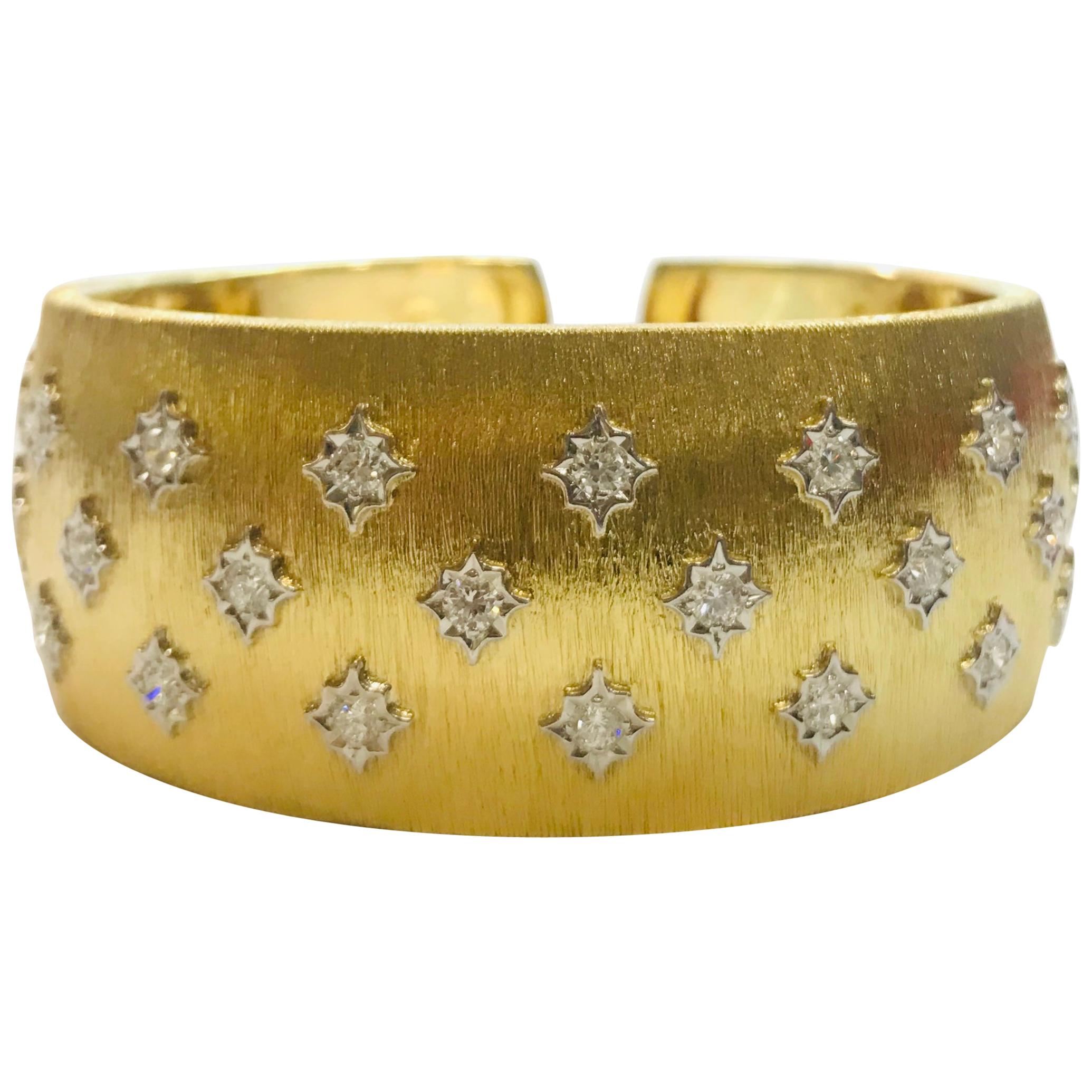 Yellow Gold White Gold Diamond Bangle Bracelet For Sale