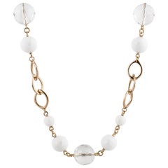 Yellow Gold White Onyx and Rock Crystal Bead Necklace