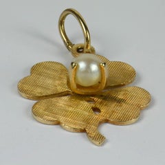 Yellow Gold White Pearl Lucky Clover Shamrock Charm Pendant