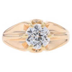 Yellow Gold White Sapphire Vintage Men's Ring 10k Rd 2.25ct Buttercup Solitaire