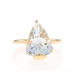 Bague cocktail solitaire en or jaune et topaze blanche - 10 carats trillion 6,17 carats