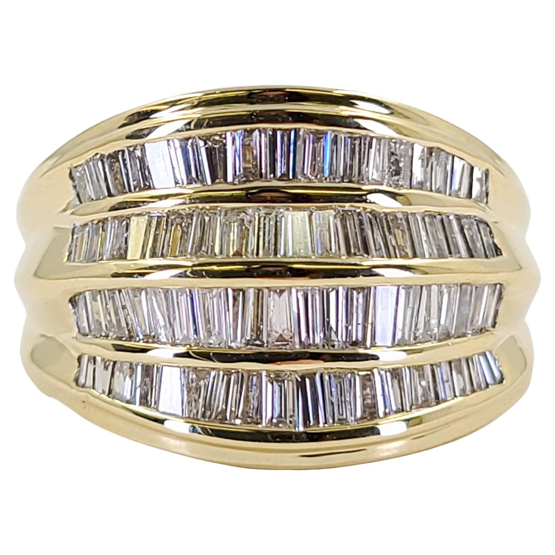 Yellow Gold Wide Baguette Diamond Ring For Sale
