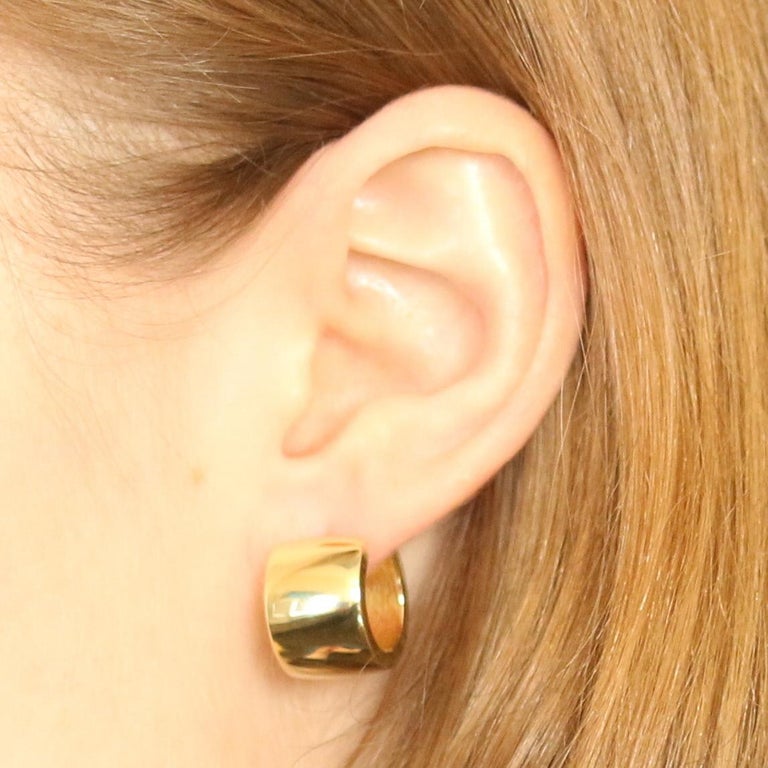 Yellow Gold Wide Huggie Hoop Earrings, 14 Karat Pierced Snap Closures at  1stDibs