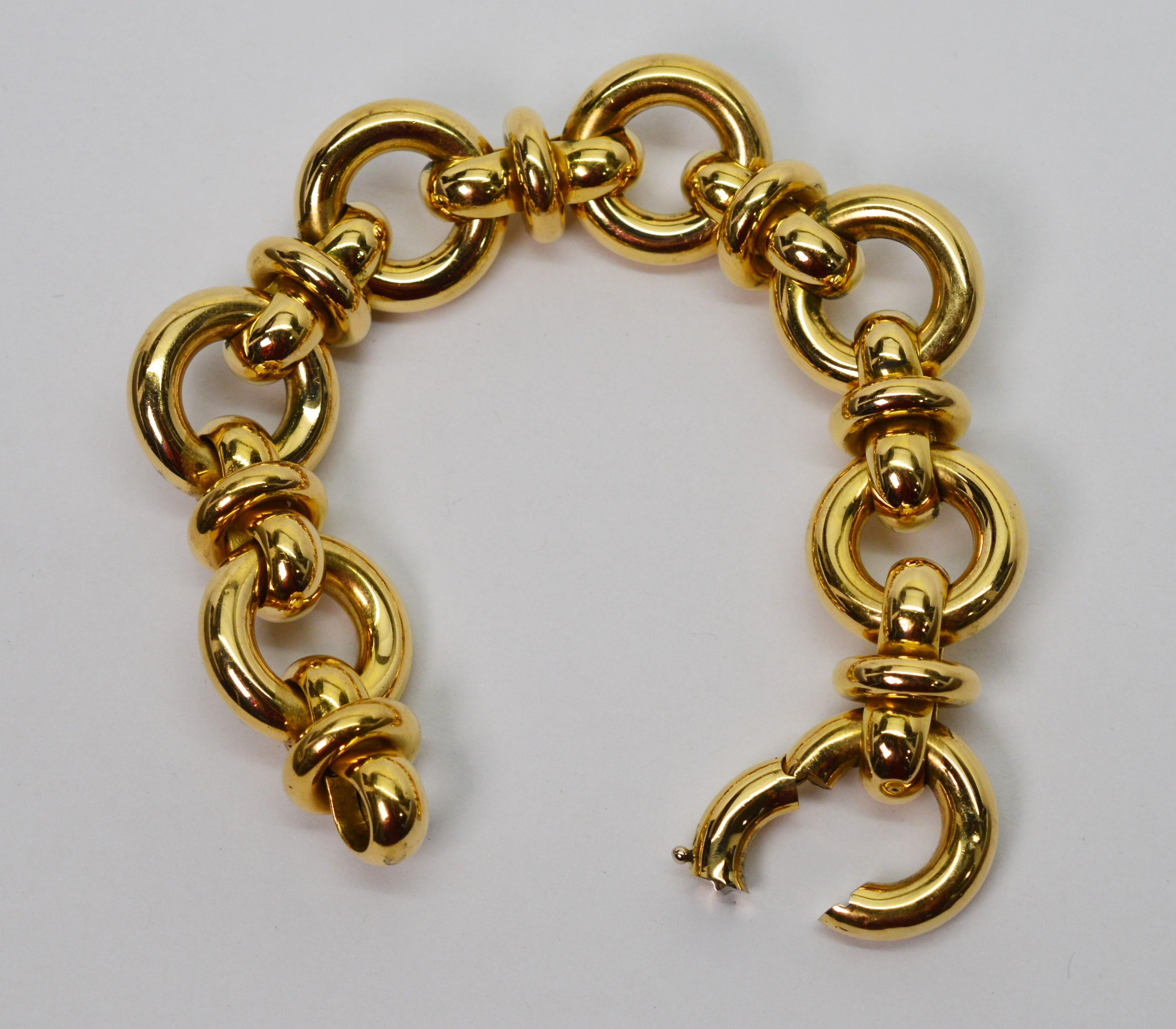 Women's Yellow Gold Wide Round Link Chain Statement Bracelet For Sale