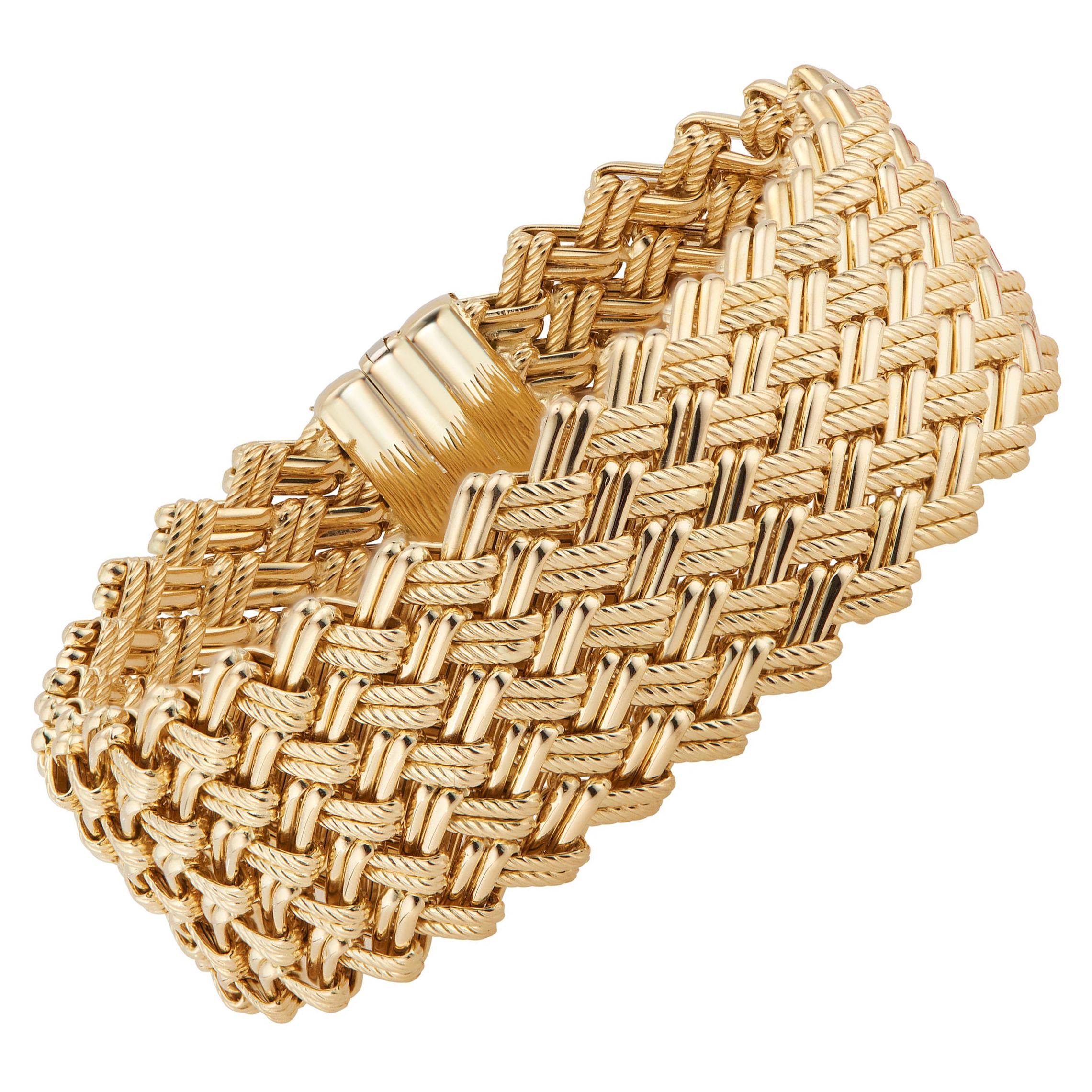 Yellow Gold Wide Woven Italian Link Bracelet