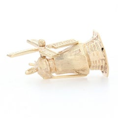 Yellow Gold Windmill Charm, 14k Dutch Holland Travel Souvenir Moves
