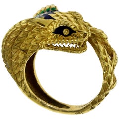 Yellow Gold with Enamel Wrap Around Snake Ring