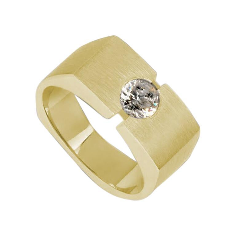 Yellow Gold with Round Solitaire Diamond Ring For Sale