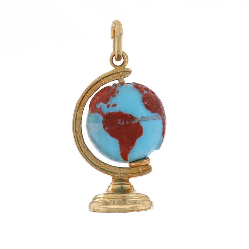 Metal Content: 14k Yellow Gold

Material Information
Molded Plastic Bead
Color: Blue & Reddish Brown

Theme: World Globe, Plant Earth
Features: Globe Rotates

Measurements
Tall (from stationary bail): 25/32