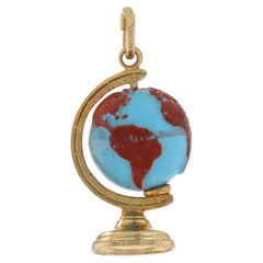 Breloque globe mondial en perles moulées en or jaune 14 carats, cadeau d'enseignant