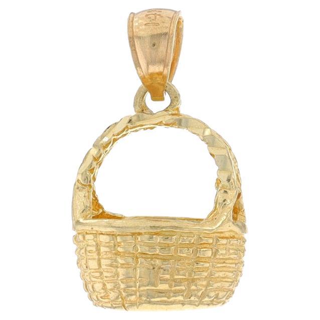 Yellow Gold Woven Basket Pendant - 14k Easter Springtime Charm For Sale