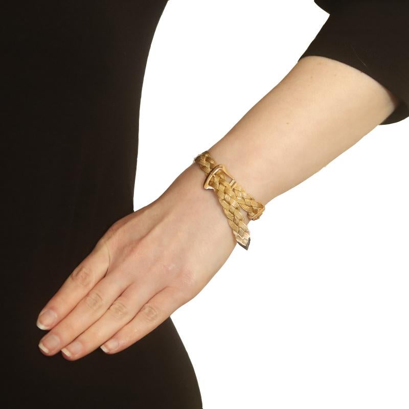 Gewebtes Armband aus Gelbgold mit Fuchsschwanzkette und Schnalle - 14k Verstellbar im Zustand „Hervorragend“ in Greensboro, NC